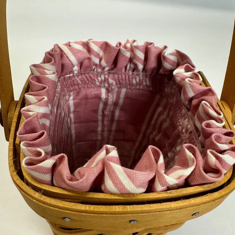 Longaberger Horizon of Hope Basket Pink Striped Liner Ceramic Rose Tie-On